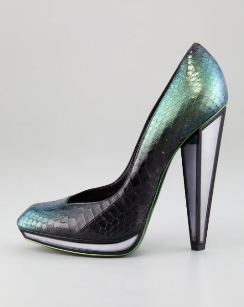 Yves Saint Laurent Snakeskin Mirror-Heeled Pump_1